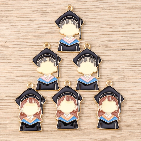 Graduation Bachelor Cap Alloy Enamel Pendants DIY Jewelry Accessories Boy Girl Charms For Bracelet Keychain Making Jewelry