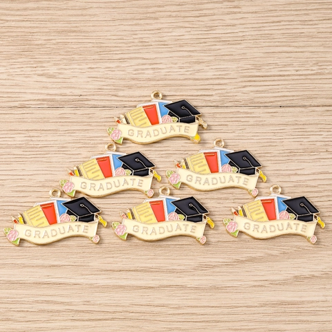 Graduation Season Academic Cap Books Enamel Alloy Drip Oil Pendants For DIY Jewelry Making Keychain Decoration Charms