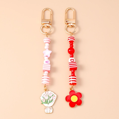 Dolce Portachiavi con Perline in Lega di Zinco a Forma di Fiore Trendy Tulipa Ciondolo con Lettera Accessorio per Borsa Donna Ragazza Fatto a Mano