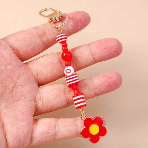Dolce Portachiavi con Perline in Lega di Zinco a Forma di Fiore Trendy Tulipa Ciondolo con Lettera Accessorio per Borsa Donna Ragazza Fatto a Mano