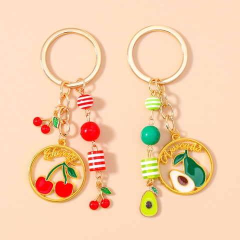 Portachiavi con Ciliegia e Avocado in Lega di Zinco Smalto Targhetta con Lettera Ciondolo per Borsa Portachiavi alla Moda per Donna Ragazza Gioielli