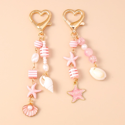 Portachiavi Moda Tema Oceano Lega di Zinco Perla Artificiale Stella Marina Conchiglia Pendente per Borsa Rosa Oro Gioielli