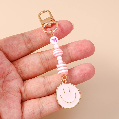 Trendy Smiley Face Beaded Keychain Colorful Zinc Alloy Bag Charm For Women Girls Cute Smile Key Ring Fashion Jewelry Accessories