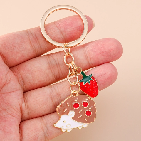Süßer Emaille Igel Schlüsselanhänger Mit Frucht Pflanzen Anhänger Zinklegierung Cartoon Tier Tasche Anhänger Für Damen Kinder Schmuck Geschenk