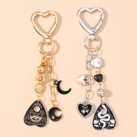 Portachiavi Cuore Vintage Gothic Con Ciondolo Serpente Luna Occhio Strass Smalto Lega Di Zinco Portachiavi Per Borsa Pendente Gioielli Donna