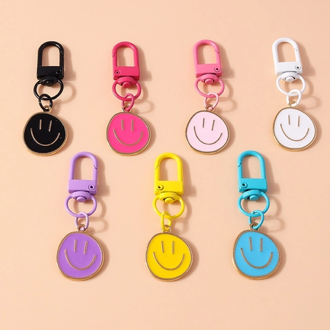 Mode Zinklegierung Emaille Lächelndes Gesicht Schlüsselanhänger Minimalistisch Bunter Smile Schlüsselring Tasche Anhänger Deko Geschenk