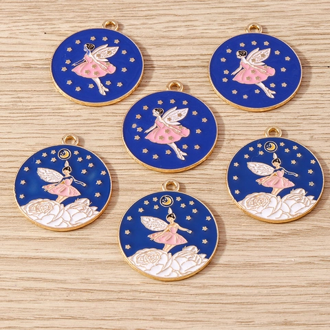 Fashion Round Zinc Alloy Fairy Pendants Enamel Star Moon Flower Drip Oil Charms For DIY Earring Necklace Jewelry Making