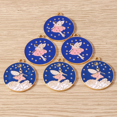 Fashion Round Zinc Alloy Fairy Pendants Enamel Star Moon Flower Drip Oil Charms For DIY Earring Necklace Jewelry Making