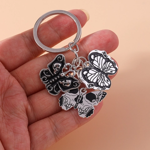 Gothic Totenkopf Schmetterling Schlüsselanhänger Zinklegierung Emaille Dunkle Ästhetik Tasche Anhänger Halloween Geschenk Herren Damen Schlüsselring
