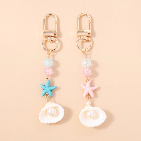 Portachiavi con Perline Oceaniche Estive Ciondolo a Forma di Stella Marina e Conchiglia con Perle Artificiali Portachiavi in Lega per Borsa Gioielli da Donna