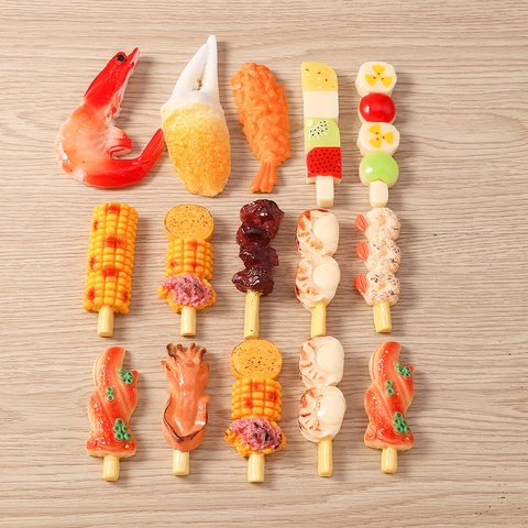 Simulation Food Resin Pendants Fried Crab Corn Shrimp Meat Skewers For DIY Phone Case Fridge Magnet Jewelry Making Accessory