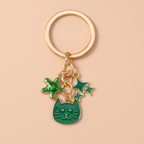 Cute Cartoon Cat Star Starfish Keychain Gold Zinc Alloy Enamel Drip Oil Bag Charm Pendant For Women Girls Fashion Jewelry