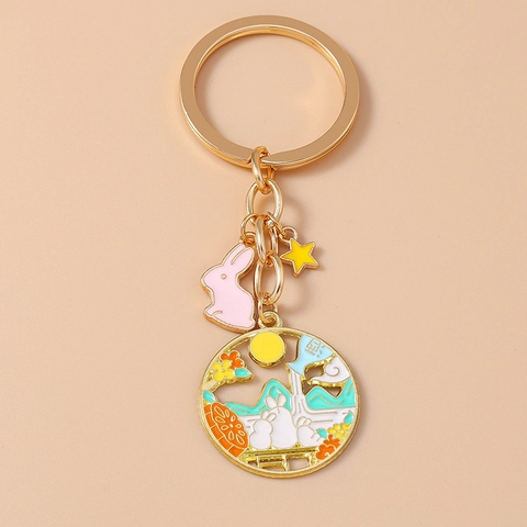Llavero de Conejo de Aleación de Zinc de Estilo Chino Tradicional Esmalte Dorado Colgante de Bolso para Mujeres Hombres