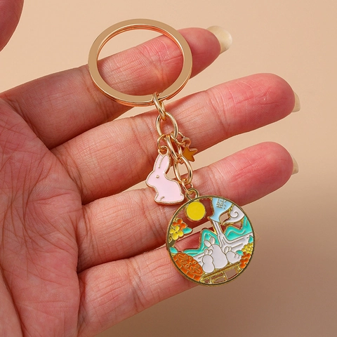 Llavero de Conejo de Aleación de Zinc de Estilo Chino Tradicional Esmalte Dorado Colgante de Bolso para Mujeres Hombres