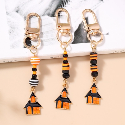 Halloween Geisterhaus Schloss Perlen Schlüsselanhänger Gestreifte Harzperlen Zinklegierung Anhänger Für Damen Herren Tasche Charme Festival Geschenk