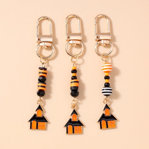 Halloween Geisterhaus Schloss Perlen Schlüsselanhänger Gestreifte Harzperlen Zinklegierung Anhänger Für Damen Herren Tasche Charme Festival Geschenk