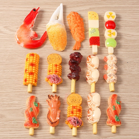 Simulation Food Resin Pendants Fried Crab Corn Shrimp Meat Skewers For DIY Phone Case Fridge Magnet Jewelry Making Accessory