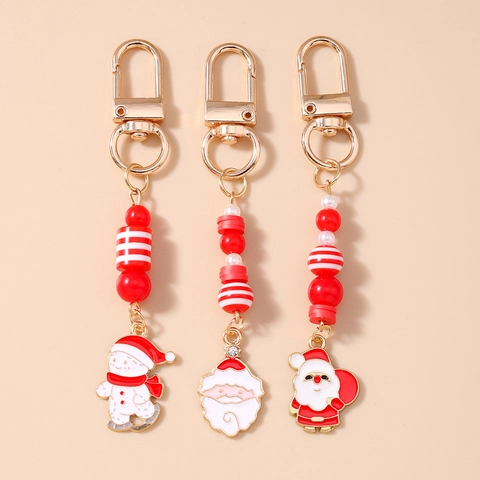 Llavero de Cuentas de Navidad Colgante de Papá Noel Muñeco de Nieve Aleación de Zinc Esmalte Llavero Decoración de Bolsa