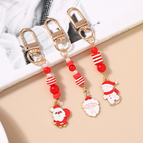 Llavero de Cuentas de Navidad Colgante de Papá Noel Muñeco de Nieve Aleación de Zinc Esmalte Llavero Decoración de Bolsa