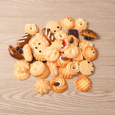 Simulation Food Resin Charms Realistic Miniature Biscuit Bread Waffle Croissant For DIY Jewelry Making Phone Case Decor