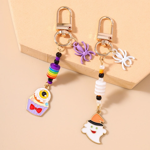Halloween Ghost Spider Cupcake Eye Keychain Zinc Alloy Enamel Beaded Bag Pendant Spooky Cute Holiday Party Favors Accessories