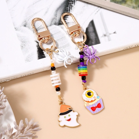 Halloween Ghost Spider Cupcake Eye Keychain Zinc Alloy Enamel Beaded Bag Pendant Spooky Cute Holiday Party Favors Accessories
