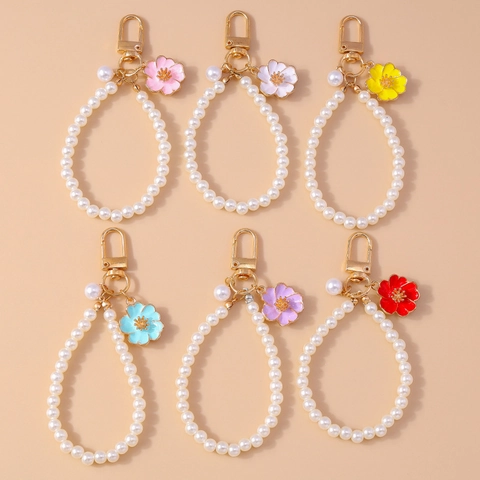Portachiavi Fiore in Perla Artificiale Lega di Zinco Moda Dolce Ciondolo per Borsa a Ciliegio Gioielli da Polso Donna