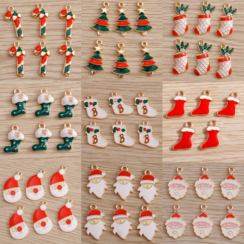 Christmas Alloy Drip Oil Pendants Santa Claus Christmas Tree Stocking Candy Cane DIY Jewelry Making Accessories Charms