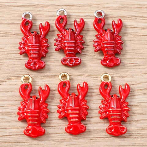 Rode Kreeft Legering Emaille Hangers DIY Sieraden Accessoires Simulatie Dier Charms Voor Armbanden Kettingen Sleutelhanger