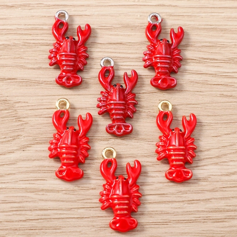 Rode Kreeft Legering Emaille Hangers DIY Sieraden Accessoires Simulatie Dier Charms Voor Armbanden Kettingen Sleutelhanger