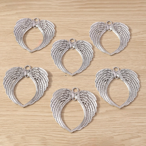 Zinc Alloy Antique Silver Angel Wing Heart Hollow Pendant For DIY Jewelry Making Necklace Bracelet Keychain Accessories
