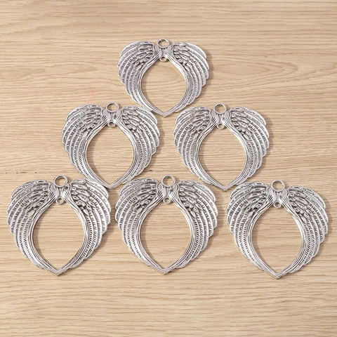 Zinc Alloy Antique Silver Angel Wing Heart Hollow Pendant For DIY Jewelry Making Necklace Bracelet Keychain Accessories