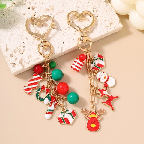 Portachiavi in Smalto di Natale in Lega di Zinco Pupazzo di Neve Renna Caramelle Ciondolo per Borsa Festiva Chiusura a Cuore Regalo