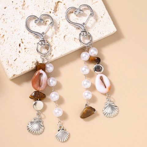 Portachiavi a Cuore in Lega di Zinco Bohemian per Donna Conchiglia Pietra Naturale Perla Artificiale Pendente per Borsa