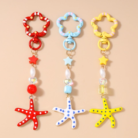 Mode Kleurrijke Kralen Zeester Sleutelhanger Voor Vrouwen Meisjes Schattige Marinestijl Ster Hart Tasbedeltje Zinklegering Kunstparel Cadeau