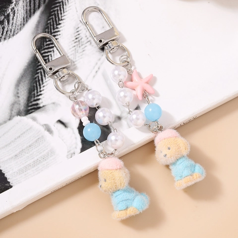 Süßer Plüsch Hund Schlüsselanhänger Mit Künstlicher Perle Seestern Perlen Bag Charm Zinklegierung Cartoon Tier Anhänger Schlüsselring Für Damen