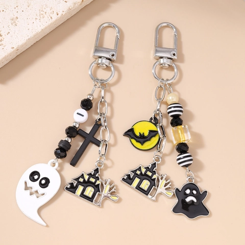 Portachiavi a Perline di Halloween Lega di Zinco Smalto Fantasma Pipistrello Castello Croce Pendente Borsa Gotico Decorazione Festa