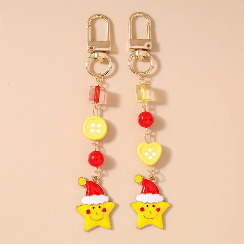 Portachiavi Natalizio Stella Faccia Sorridente Lega Resina Perline Ciondolo Simpatico Cartone Animato Ciondolo Borsa Regalo Donna