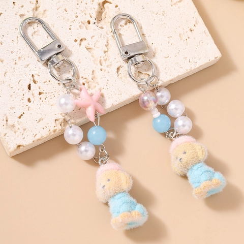 Süßer Plüsch Hund Schlüsselanhänger Mit Künstlicher Perle Seestern Perlen Bag Charm Zinklegierung Cartoon Tier Anhänger Schlüsselring Für Damen