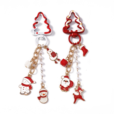 Portachiavi Natalizi Pupazzo di Neve Renna Babbo Natale in Lega di Zinco Pendenti Smaltati Con Perle Artificiali Regalo