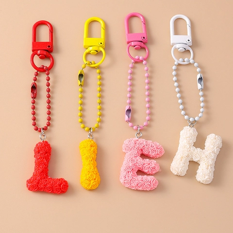 Harz 3D Rosenblüte Buchstabe Schlüsselanhänger Personalisiert Alphabet Taschenanhänger Für Damen Süßer Floral Taschenschmuck