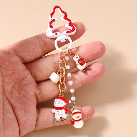 Portachiavi Natalizi Pupazzo di Neve Renna Babbo Natale in Lega di Zinco Pendenti Smaltati Con Perle Artificiali Regalo