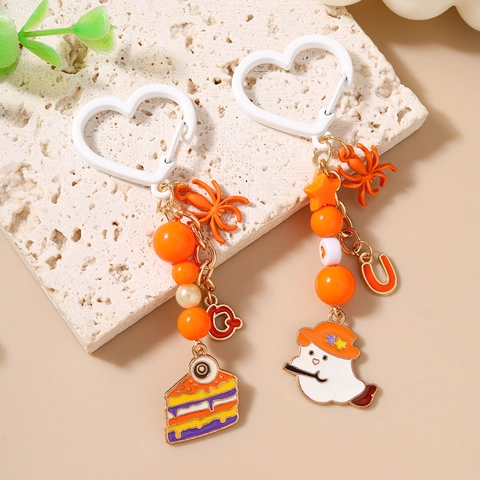Halloween Cartoon Geist Spinne Schlüsselanhänger Mit Herzförmigem Haken Süße Perlen Tasche Anhänger Für Damen Mädchen Party Geschenk