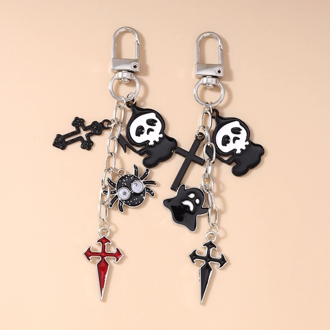 Portachiavi in Metallo Gothic Halloween in Lega di Zinco Con Ciondolo Fantasma Mietitore Ragno Croce Accessorio Borsa