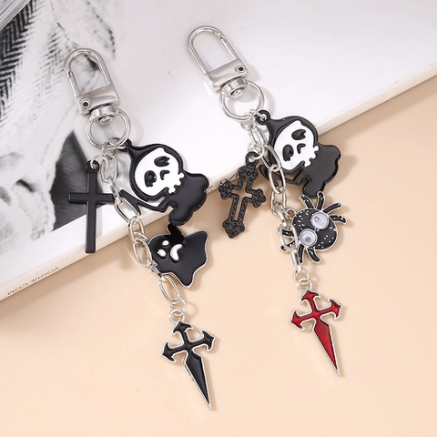 Portachiavi in Metallo Gothic Halloween in Lega di Zinco Con Ciondolo Fantasma Mietitore Ragno Croce Accessorio Borsa