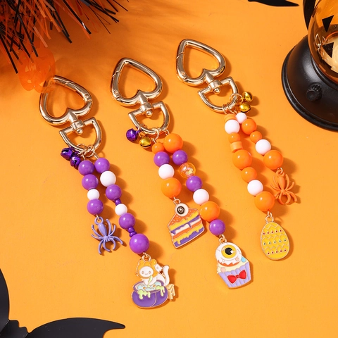 Halloween Kralen Sleutelhanger Zinklegering Hart Gesp Spin Heks Kat Oog Taart Emaille Tas Hanger Party Sieraden Cadeau