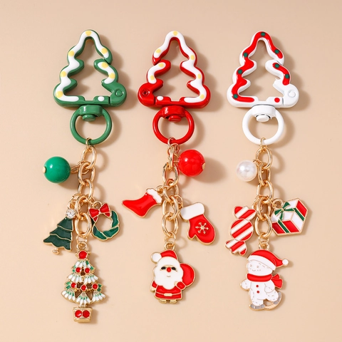 Portachiavi Natalizio in Smalto Lega di Zinco Babbo Natale Pupazzo di Neve Albero Pendente per Borsa Decorazione Regalo Gioielli
