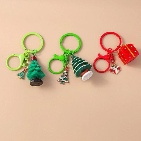 Portachiavi Albero di Natale 3D e Confezione Regalo Rossa Resina Lega Ornamento Appeso Festivo Decorazione Festa Regalo