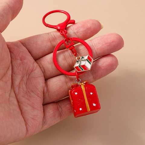 Portachiavi Albero di Natale 3D e Confezione Regalo Rossa Resina Lega Ornamento Appeso Festivo Decorazione Festa Regalo