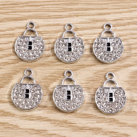 Ciondoli a Forma di Serratura in Lega con Strass Smalto Nero Placcati Argento per Collane Braccialetti Fai-da-te Gioielli